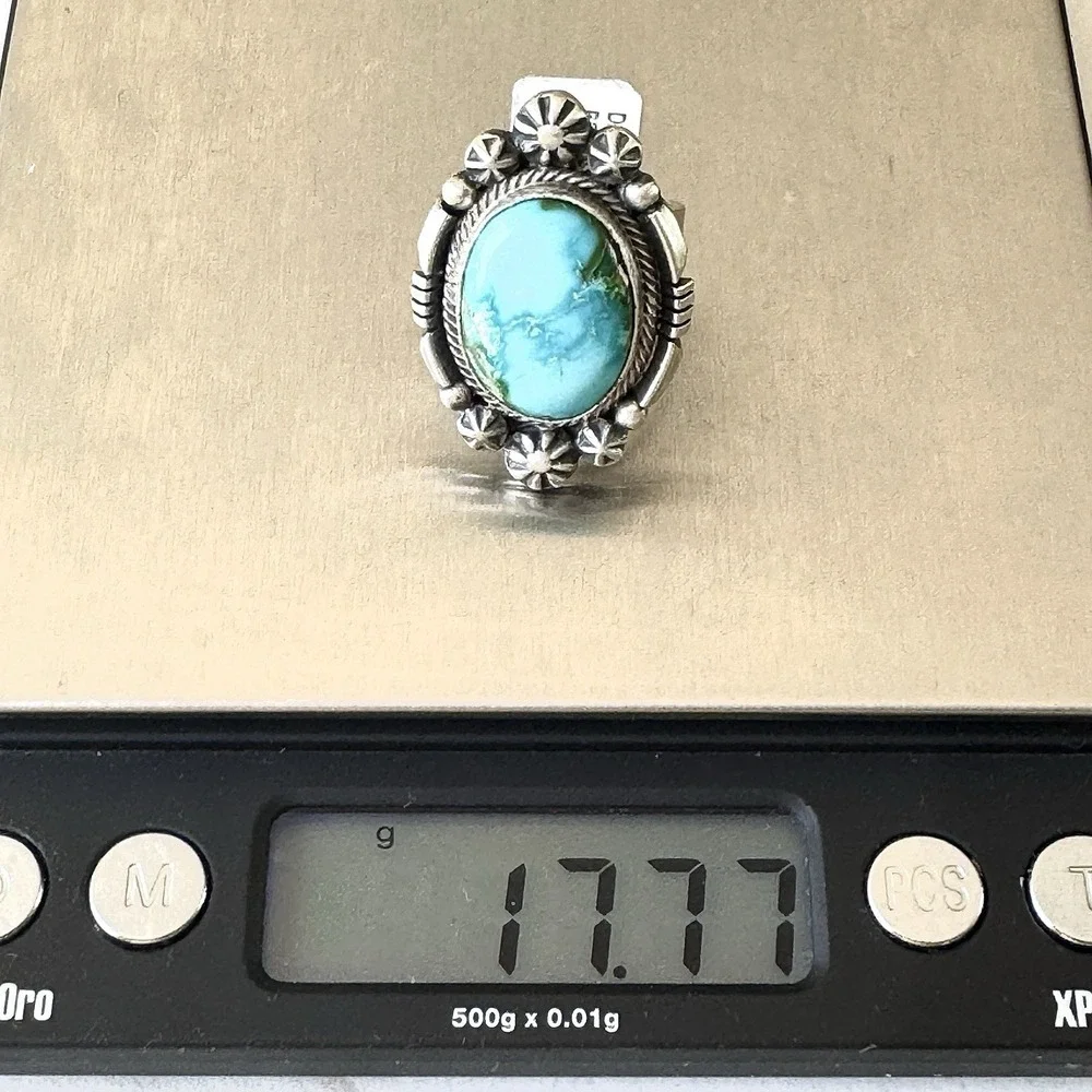 Navajo Turquoise Ring Sz 7 Sonoran Gold Sterling Benally‎ Native American Stars